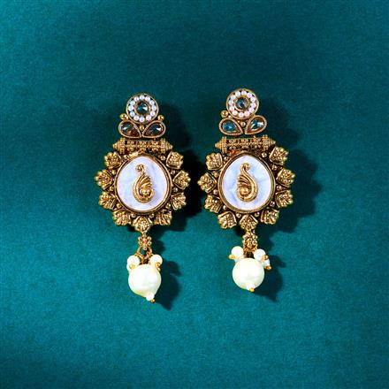 Antique Mother Of Pearl Earring With Gold Plating