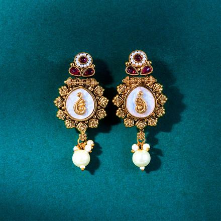 Antique Mother Of Pearl Earring With Gold Plating