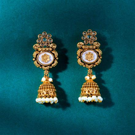 Antique Mother Of Pearl Earring With Gold Plating