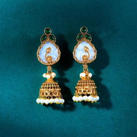 Antique Mother Of Pearl Jhumki With Gold Plating