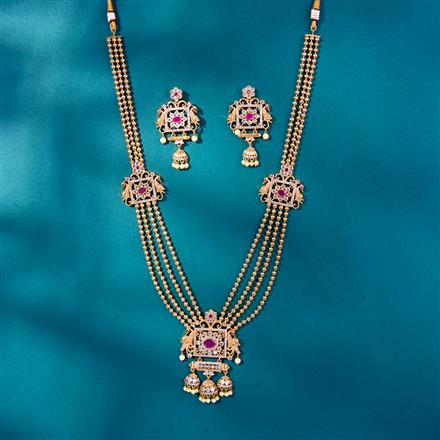 Antique Long Necklace Set With Matte Gold Plating