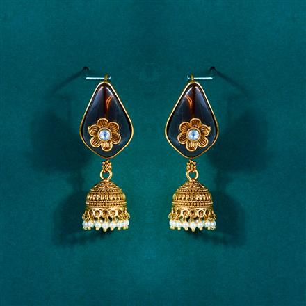 Antique Moti Jhumki With Matte Gold Plating