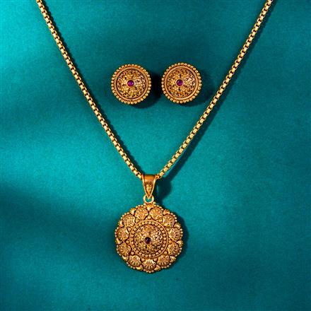 Antique Chain Pendant Set With Matte Gold Plating
