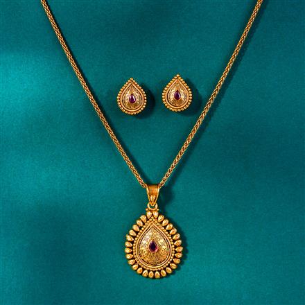 Antique Chain Pendant Set With Matte Gold Plating