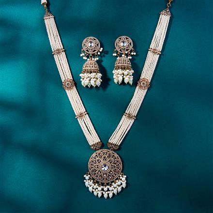 Antique Moti Pendant Set With Mehndi Plating