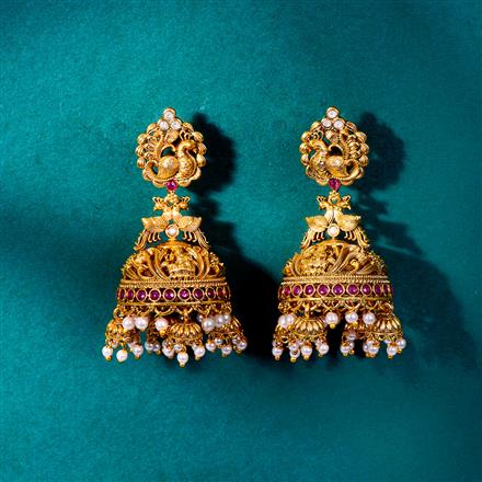 Antique Peacock Jhumki With Matte Gold Plating