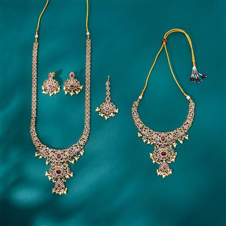 Antique Combo Necklace Set With Matte Gold Plating