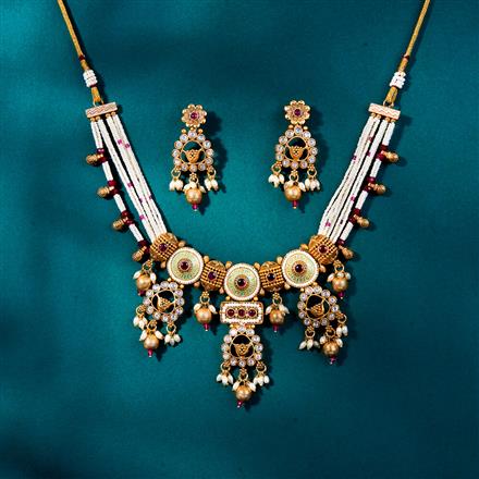 Antique Meenakari Necklace With Matte Gold Plating