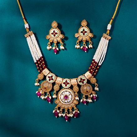 Antique Pearl Necklace With Matte Gold Plating