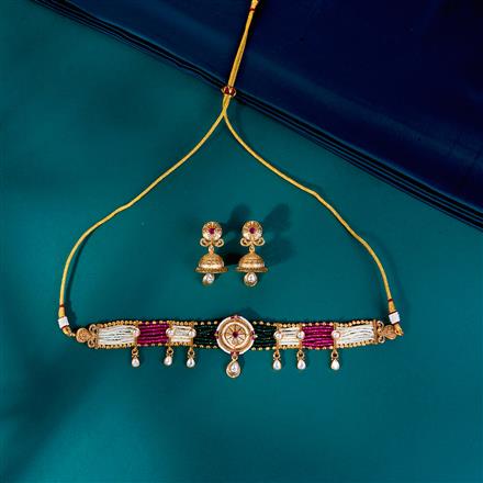 Antique Choker Necklace With Matte Gold Plating