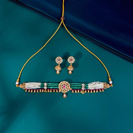 Antique Moti Necklace With Matte Gold Plating