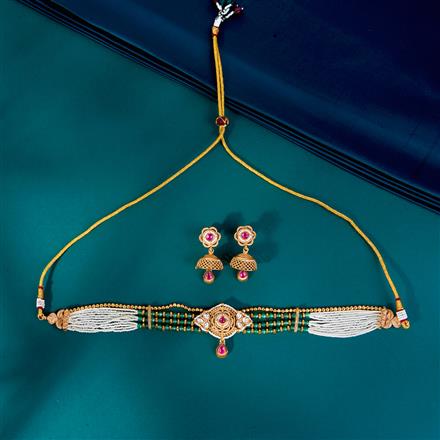 Antique Choker Necklace With Matte Gold Plating