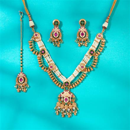 Antique Moti Necklace With Matte Gold Plating