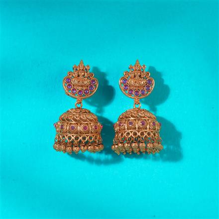 Antique Temple Jhumki With Matte Gold Plating