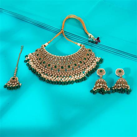 Antique Reverse Ad Stone Necklace With Mehndi Plating