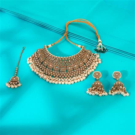 Antique Reverse Ad Stone Necklace With Mehndi Plating