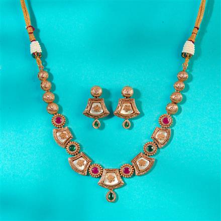 Antique Mother Of Pearl Necklace With Matte Gold Plating