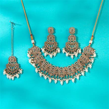 Antique Reverse Ad Stone Necklace With Mehndi Plating