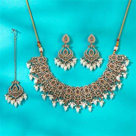 Antique Reverse Ad Stone Necklace With Mehndi Plating