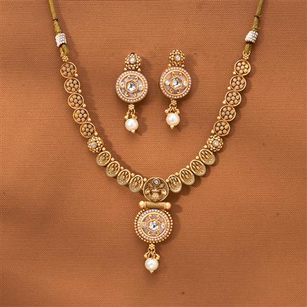 Antique Mother Of Pearl Necklace With Matte Gold Plating