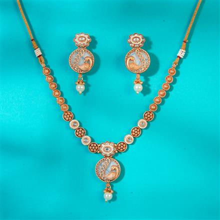 Antique Mother Of Pearl Necklace With Matte Gold Plating