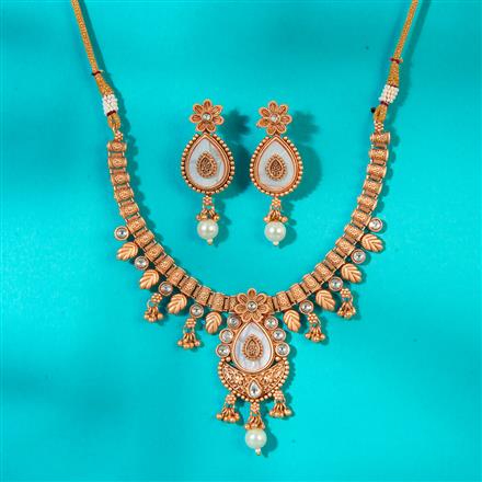 Antique Mother Of Pearl Necklace With Matte Gold Plating