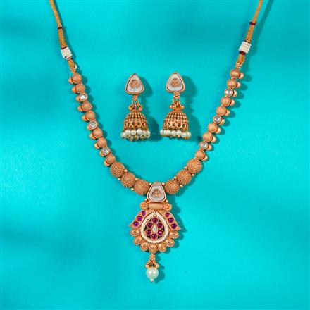 Antique Mother Of Pearl Necklace With Matte Gold Plating