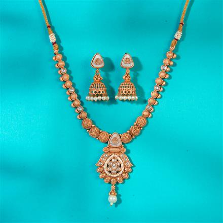 Antique Mother Of Pearl Necklace With Matte Gold Plating