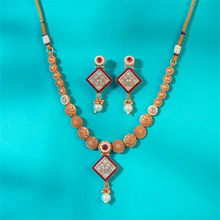 Antique Mother Of Pearl Necklace With Matte Gold Plating