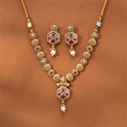 Antique Mother Of Pearl Necklace With Matte Gold Plating