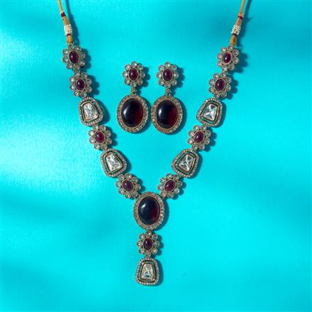 Antique Reverse Ad Stone Necklace With Mehndi Plating
