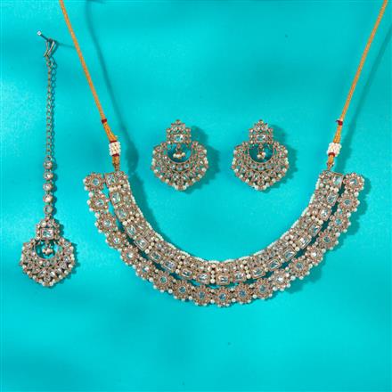 Antique Reverse Ad Stone Necklace With Mehndi Plating