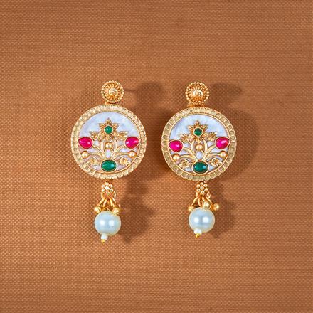 Antique Mother Of Pearl Earring With Matte Gold Plating