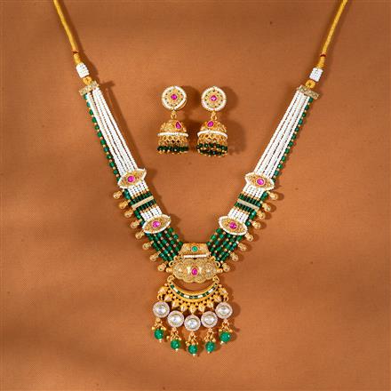 Antique Moti Necklace With Matte Gold Plating
