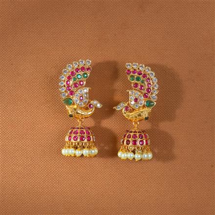 Antique Peacock Jhumki With Matte Gold Plating