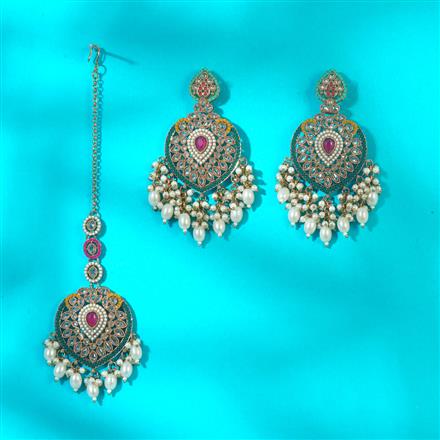 Antique Pearl Earring Tikka With Mehndi Plating