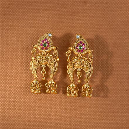 Antique Peacock Earring With Matte Gold Plating