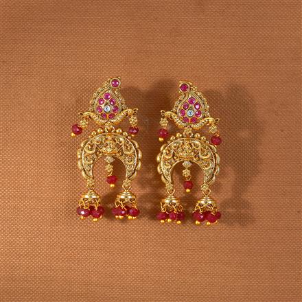 Antique Peacock Earring With Matte Gold Plating