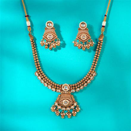 Antique Moti Necklace With Matte Gold Plating