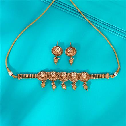 Antique Choker Necklace With Matte Gold Plating