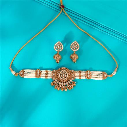 Antique Pearl Necklace With Matte Gold Plating