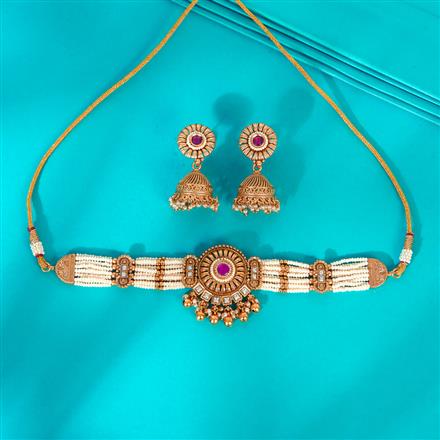 Antique Choker Necklace With Matte Gold Plating
