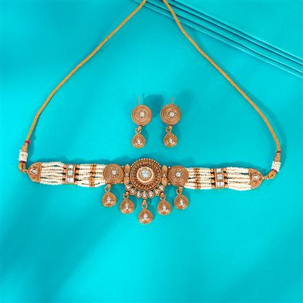 Antique Choker Necklace With Matte Gold Plating