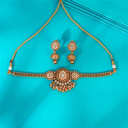 Antique Choker Necklace With Matte Gold Plating