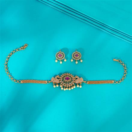 Antique Peacock Necklace With Matte Gold Plating