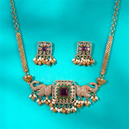Antique Moti Necklace With Matte Gold Plating
