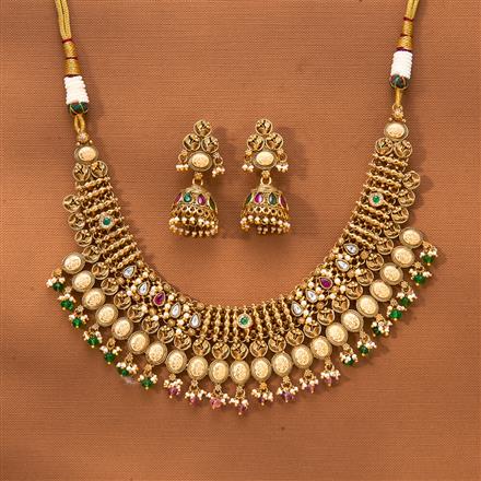 Antique Moti Necklace With Matte Gold Plating