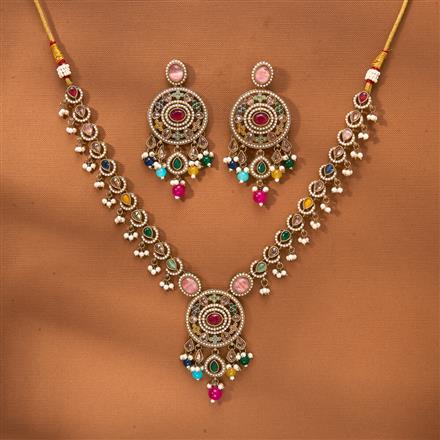 Antique Pearl Necklace With Mehndi Plating