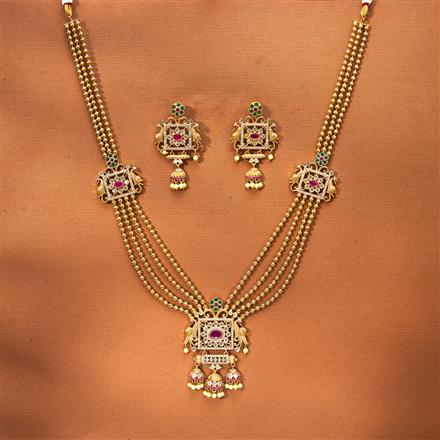 Antique Peacock Necklace Set With Matte Gold Plating