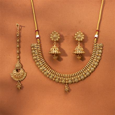 Antique Plain Gold Necklace Set With Matte Gold Plating